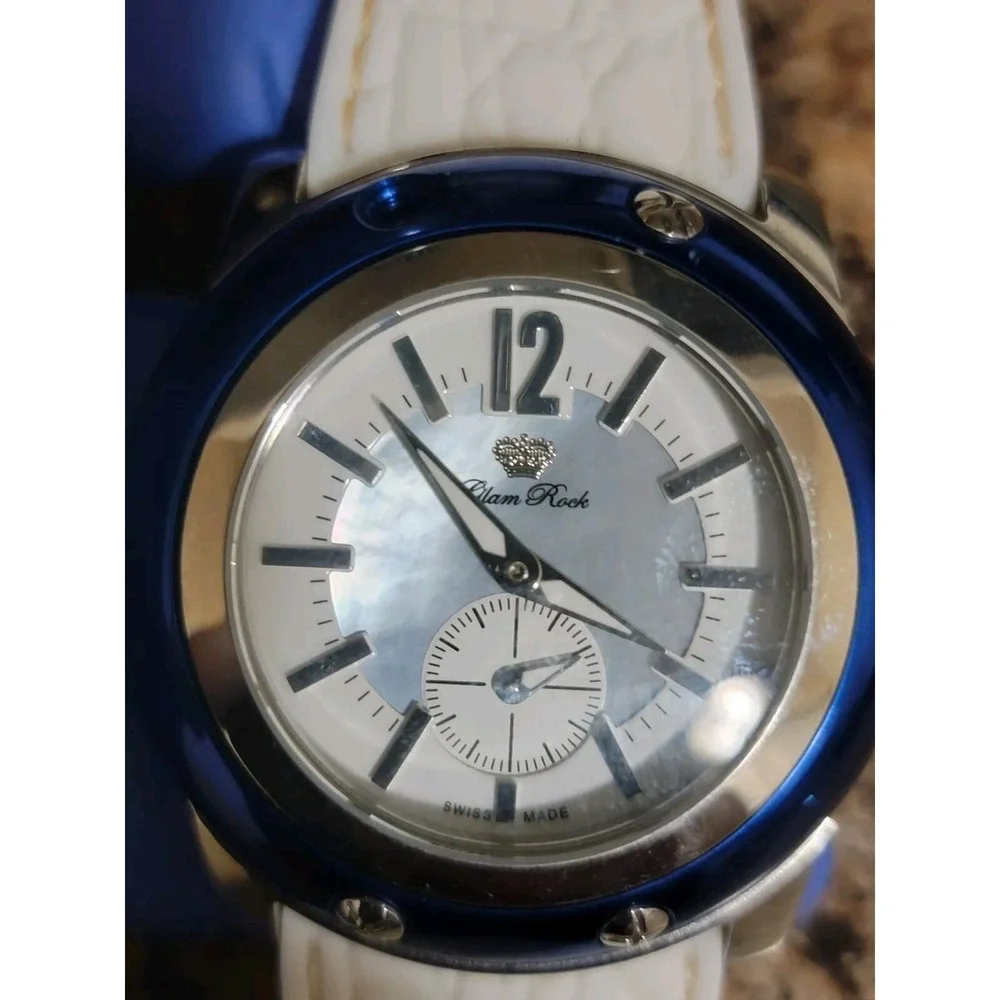 Glam Rock Watch--Miami Collection Blue White Strap 100M WORKING READ DESCRIPTION